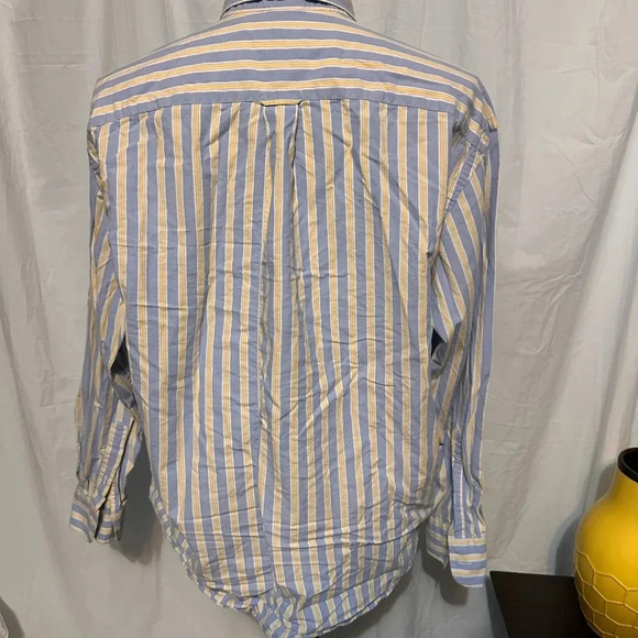 Nautica Long Sleeve Button Down. SZ Large. Breast Pocket. Blue And Yellow Stripe - Picture 5 of 6